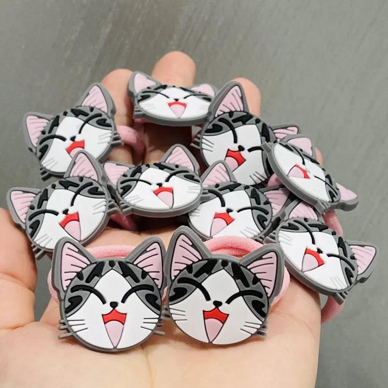 10 Pcs set Chi Cat Hair Pin or ponytail band, 2 designs - Just Cats - Gifts for Cat Lovers
