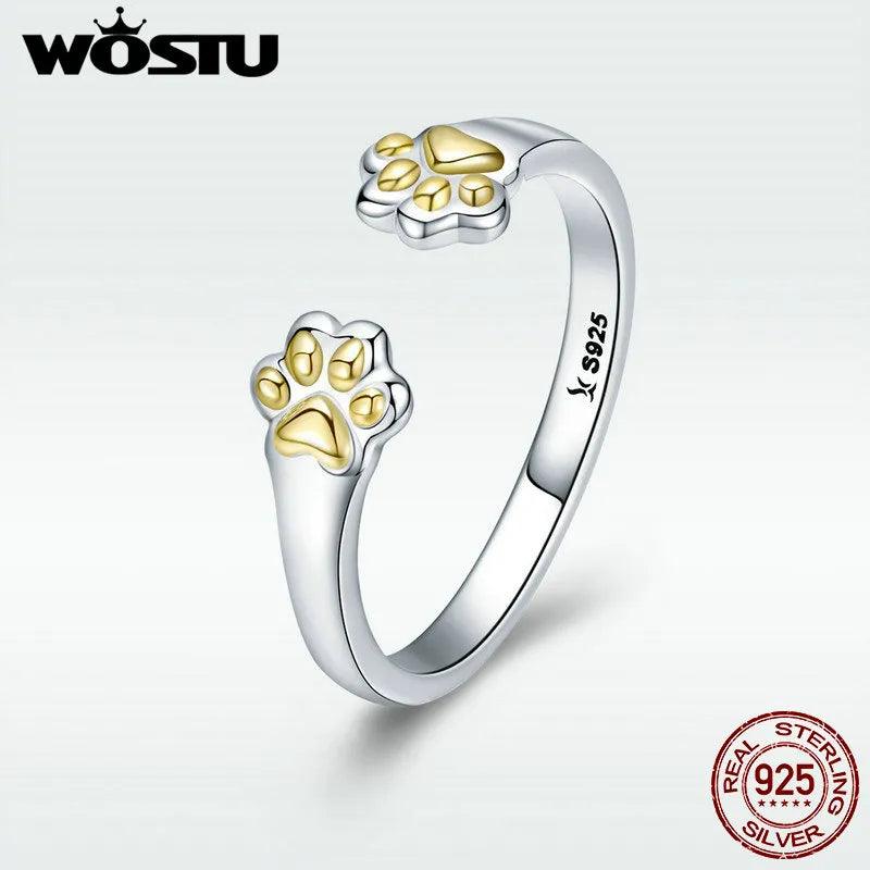 925 Sterling Silver Golden Paws Ring, Silver and Gold. Adjustable - Just Cats - Gifts for Cat Lovers