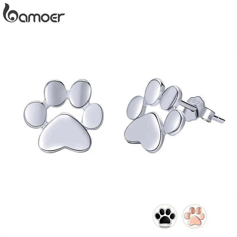925 Sterling Silver Paw Footprints Stud Earrings 4 colors - Just Cats - Gifts for Cat Lovers