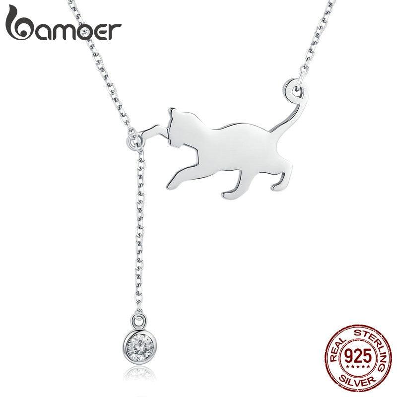 925 Sterling Silver Playing Cat Pendant Necklace - Just Cats - Gifts for Cat Lovers