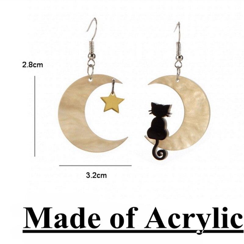Acrylic Black Cat Crescent Moon Drop Earrings, Gold/Pink - Just Cats - Gifts for Cat Lovers