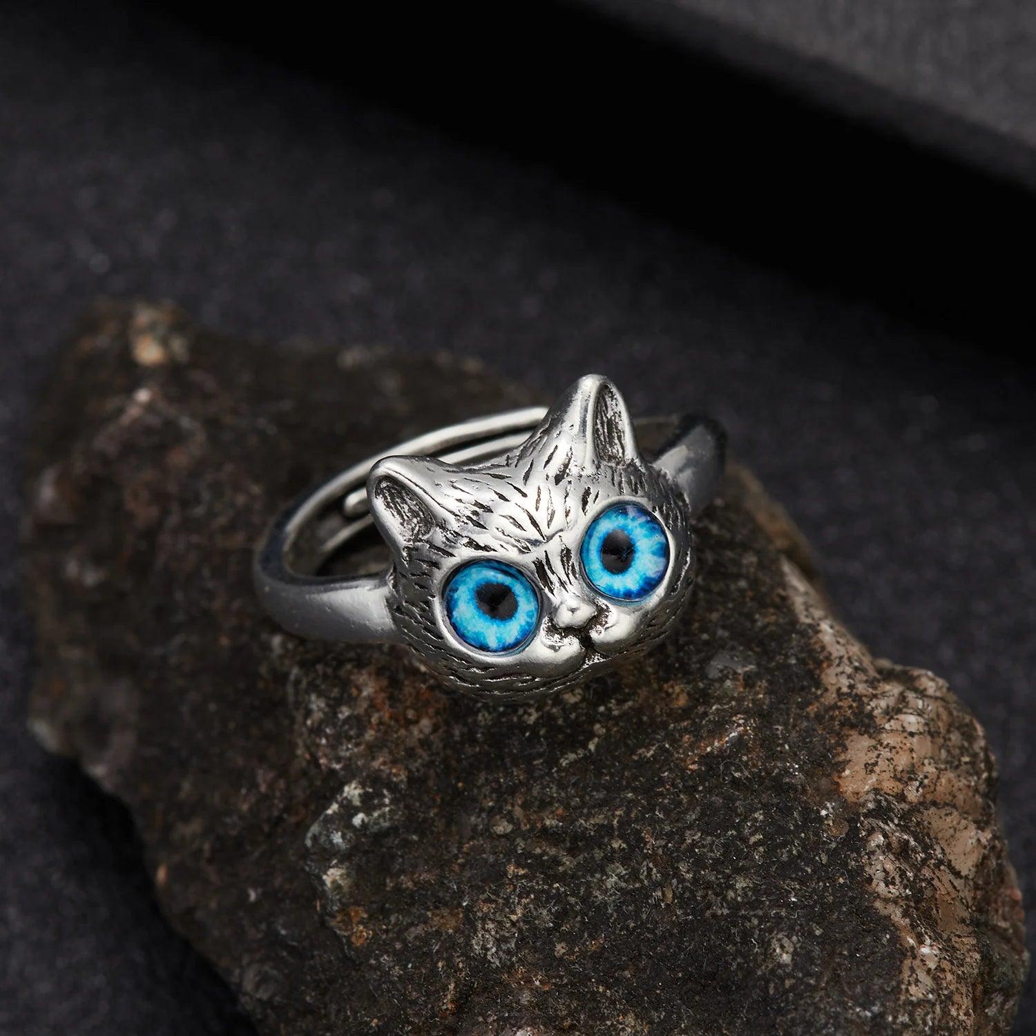 Adorable Big-Eyed Cat Adjustable Ring, 3 Colors - Just Cats - Gifts for Cat Lovers