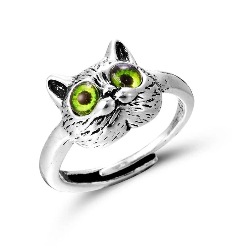 Adorable Big-Eyed Cat Adjustable Ring, 3 Colors - Just Cats - Gifts for Cat Lovers