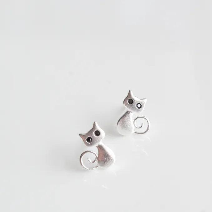 Anime Mini Cat Stud Earrings, Silver - Just Cats - Gifts for Cat Lovers