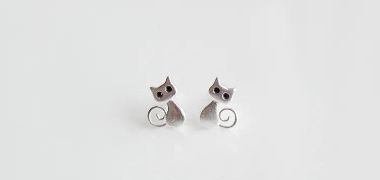 Anime Mini Cat Stud Earrings, Silver - Just Cats - Gifts for Cat Lovers