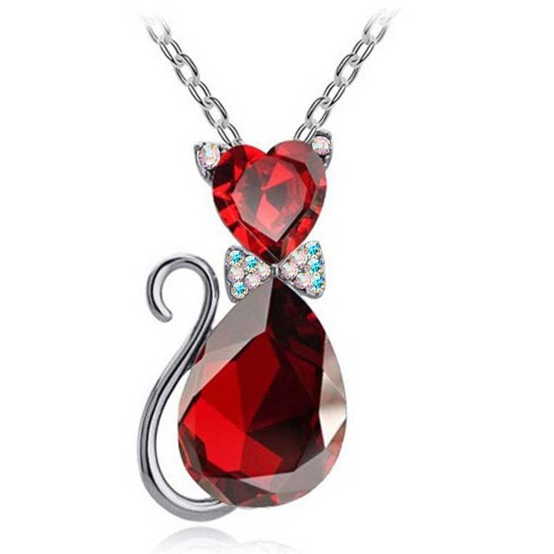 Austrian Crystal Cat Pendant Necklace, 12 colors - Just Cats - Gifts for Cat Lovers