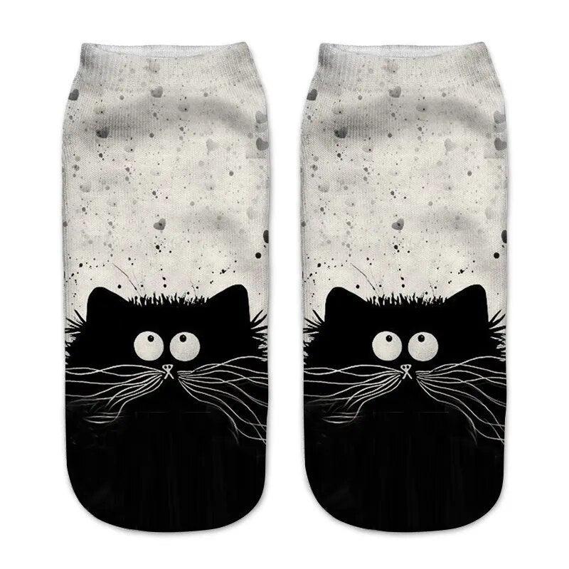 Black &amp; White Cartoon Cat Print Socks, 5 Designs - Just Cats - Gifts for Cat Lovers