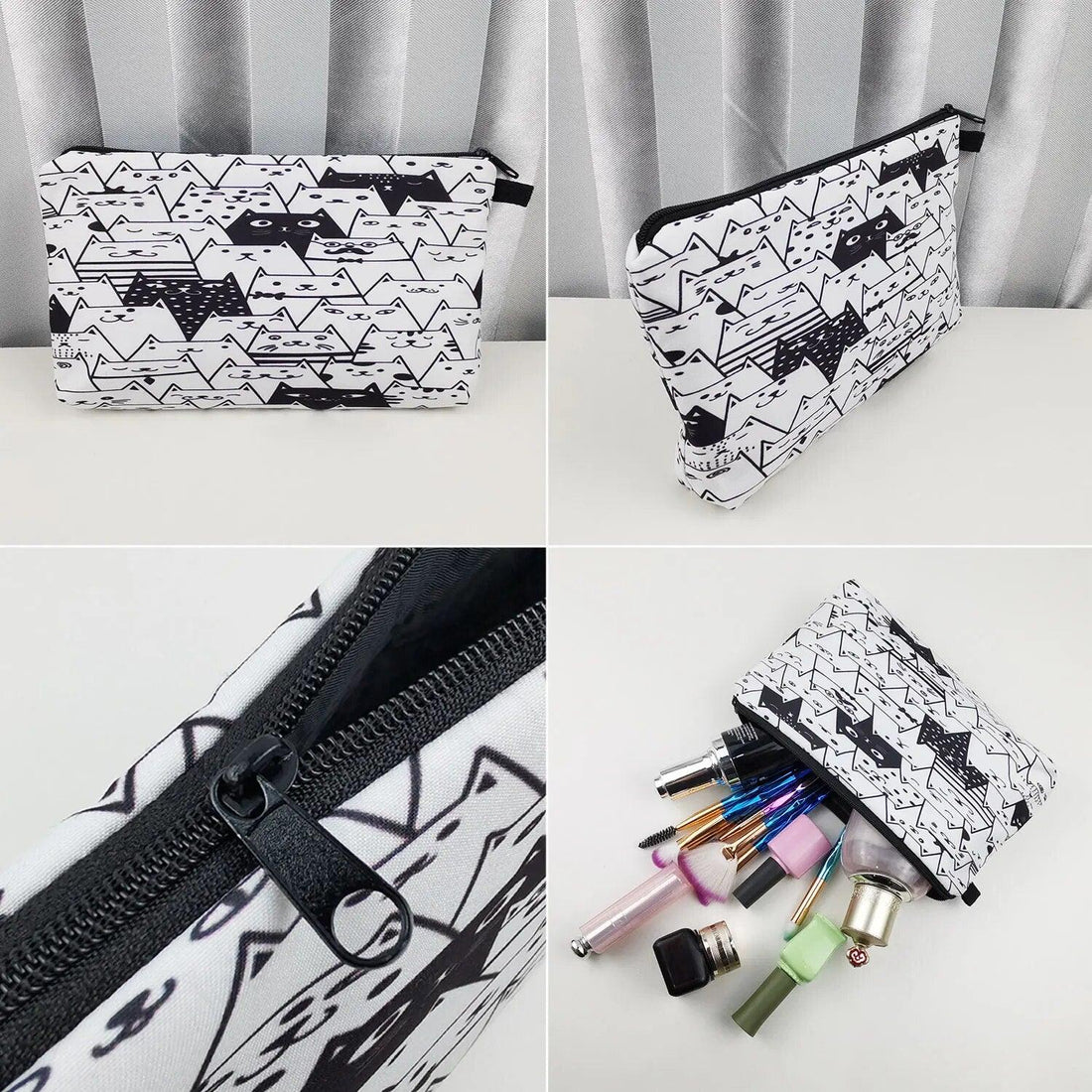 Black And White Cat Love Printed Travel Pouches/Cosmetics bag, 11 Designs - Just Cats - Gifts for Cat Lovers