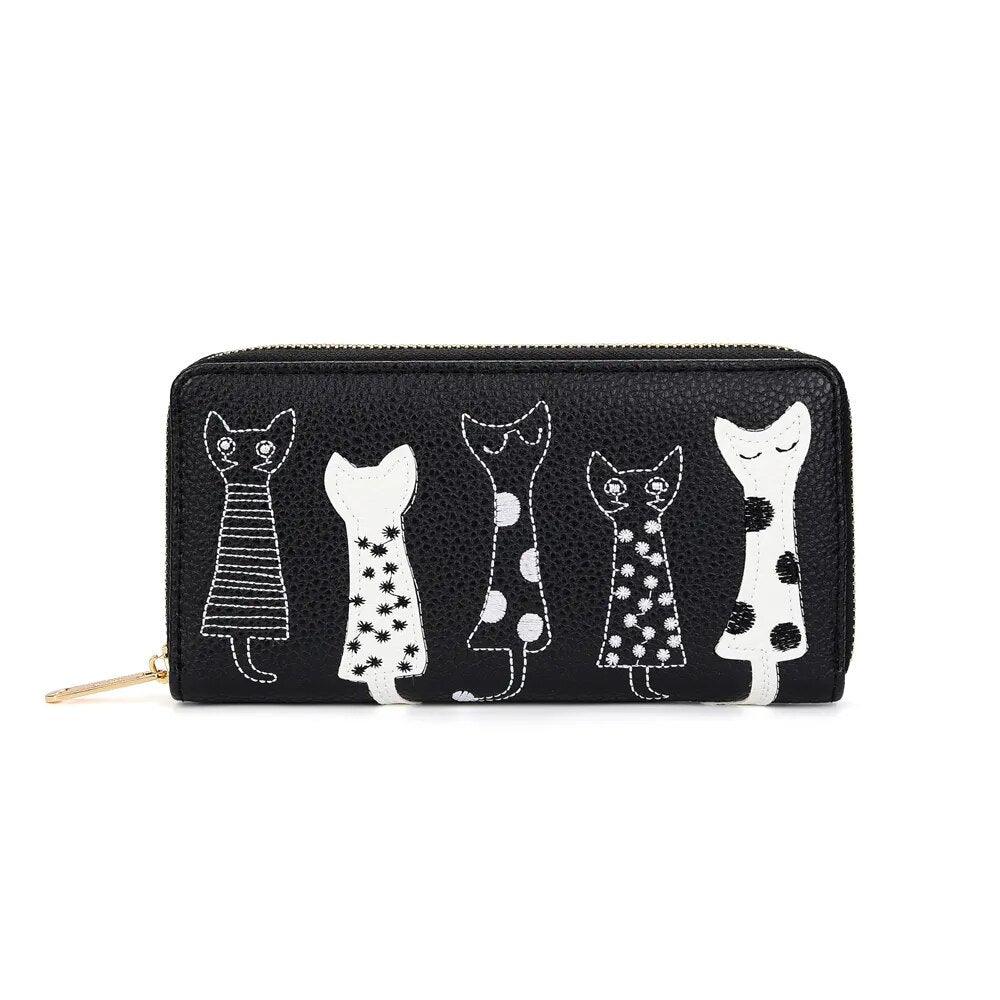 Black And White Cats Embroidered PU Wallet, Black - Just Cats - Gifts for Cat Lovers