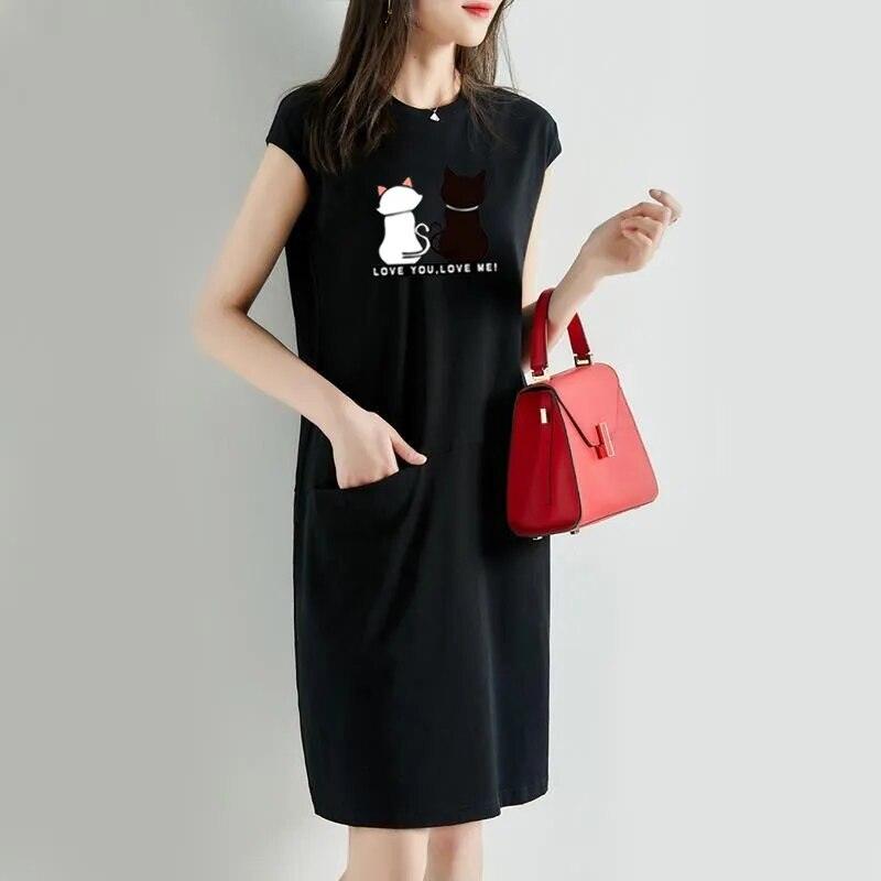 Black &amp; White Cats Print Oversize Shirt/Dress, Black, S-3XL - Just Cats - Gifts for Cat Lovers