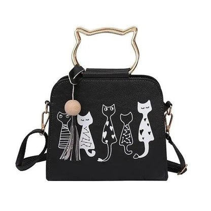 Black And White Cats Printed PU Shoulder/Handbag, 4 Colors - Just Cats - Gifts for Cat Lovers