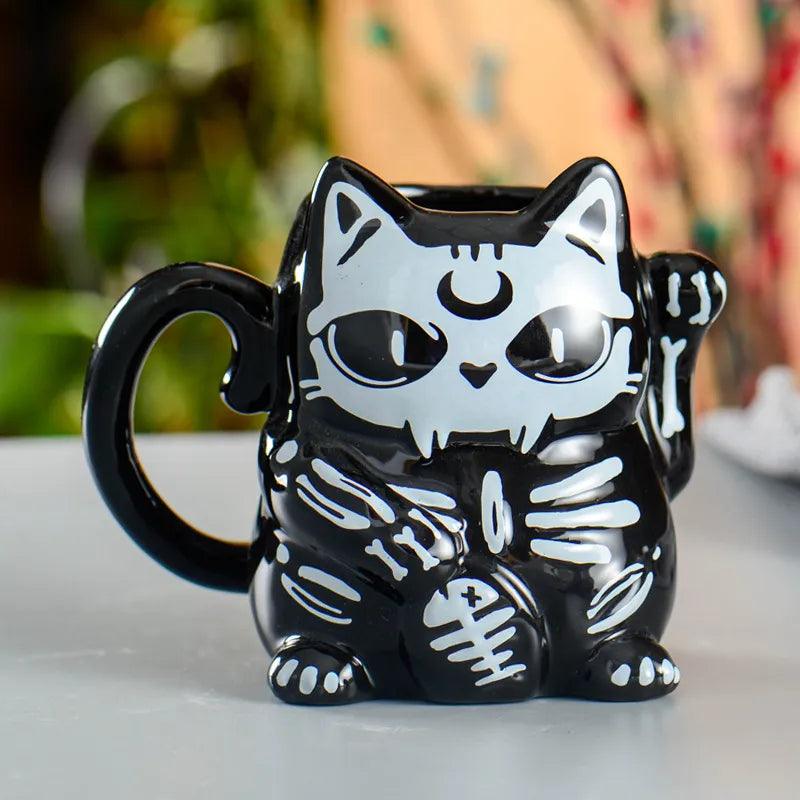 Black Cartoon Cat Skeleton Mug - Just Cats - Gifts for Cat Lovers