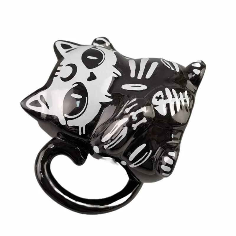 Black Cartoon Cat Skeleton Mug - Just Cats - Gifts for Cat Lovers