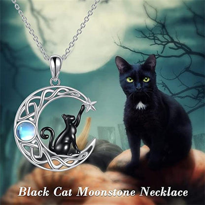 Black Cat Celtic Moon Pendant Necklace - Just Cats - Gifts for Cat Lovers