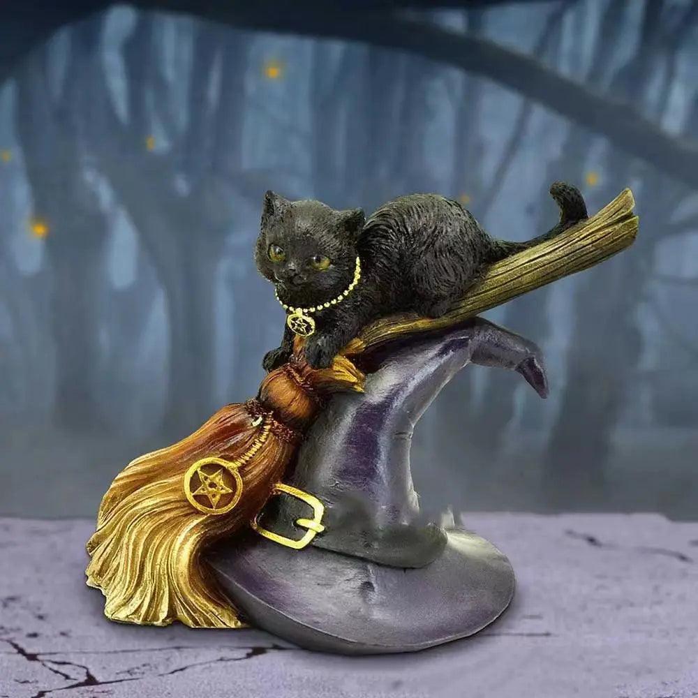 Black Cat on Broom Figurine - Just Cats - Gifts for Cat Lovers