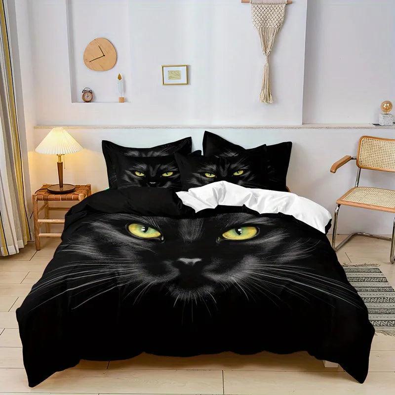 Black Cat Print Bedset Covers - Just Cats - Gifts for Cat Lovers