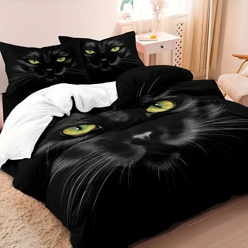 Black Cat Print Bedset Covers - Just Cats - Gifts for Cat Lovers