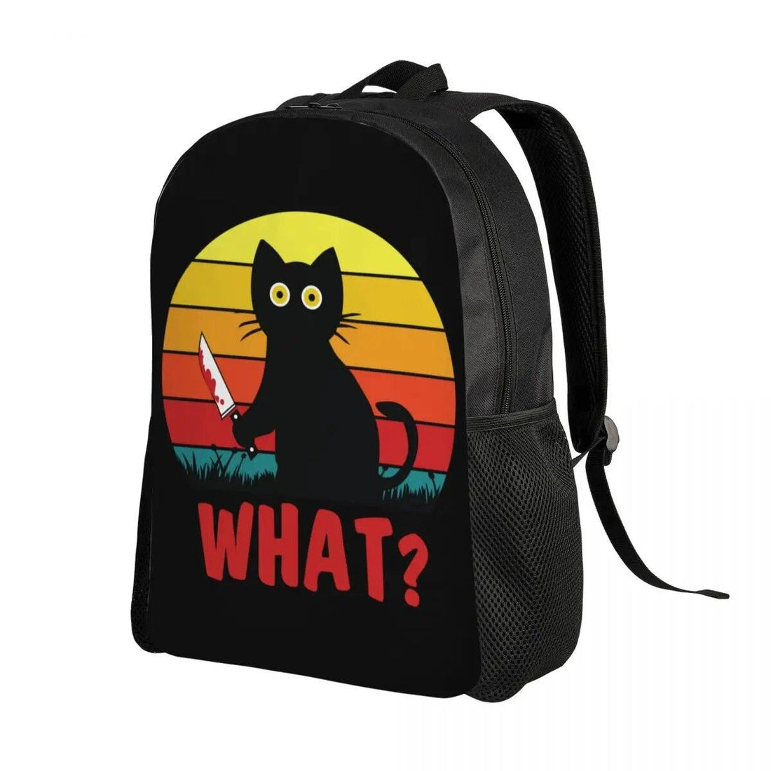 Black Cat With Knif Backpacks, Black, 8 Designs - Just Cats - Gifts for Cat Lovers