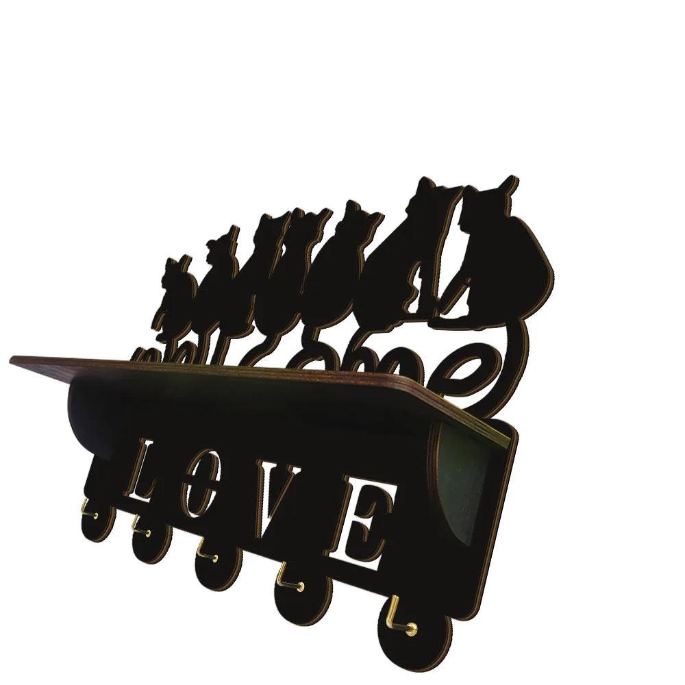 Black Cats Silhouette Wall Hanger and Shelf - Just Cats - Gifts for Cat Lovers