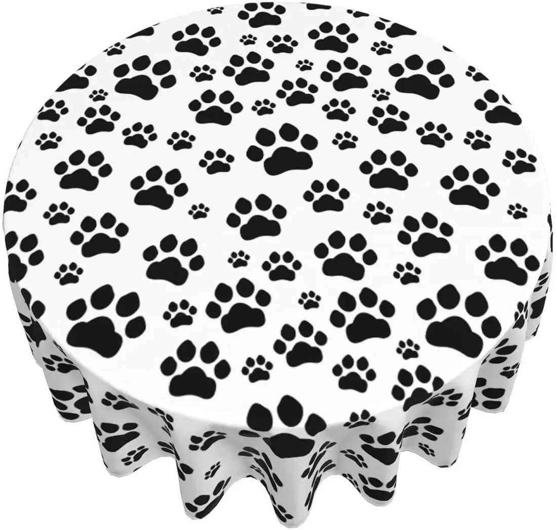 Black Paw Print Round Tablecloth - Just Cats - Gifts for Cat Lovers