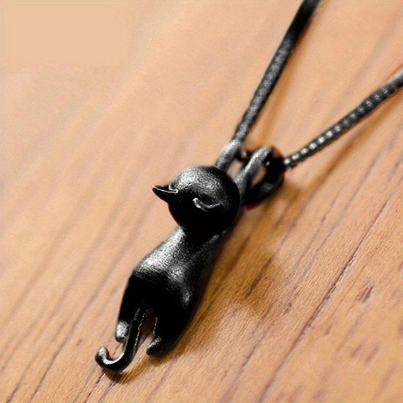 Black/Silver Hanging Cat Pendant Necklace - Just Cats - Gifts for Cat Lovers