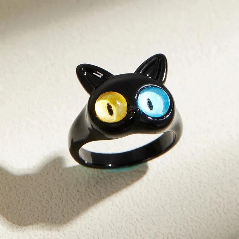 Blue and Yellow Eyes Cat Ring, Adjustable - Just Cats - Gifts for Cat Lovers
