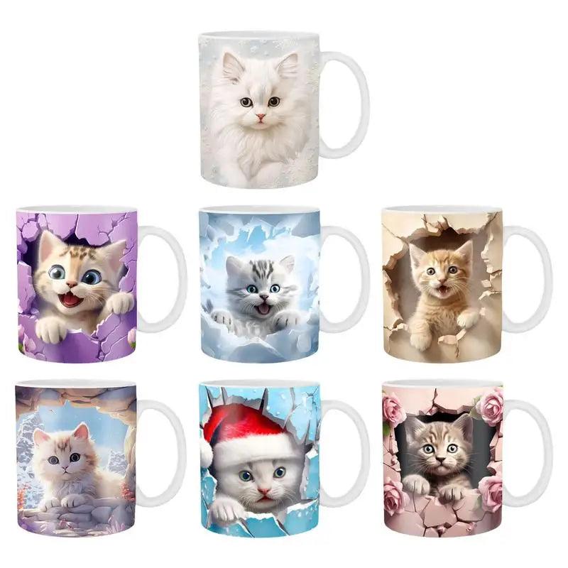 Cartoon 3D Effect Cat Print Mug, 7 Designs - Just Cats - Gifts for Cat Lovers