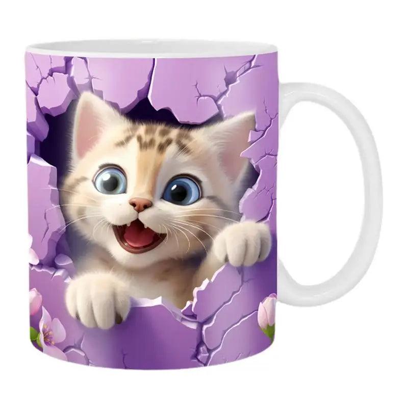 Cartoon 3D Effect Cat Print Mug, 7 Designs - Just Cats - Gifts for Cat Lovers