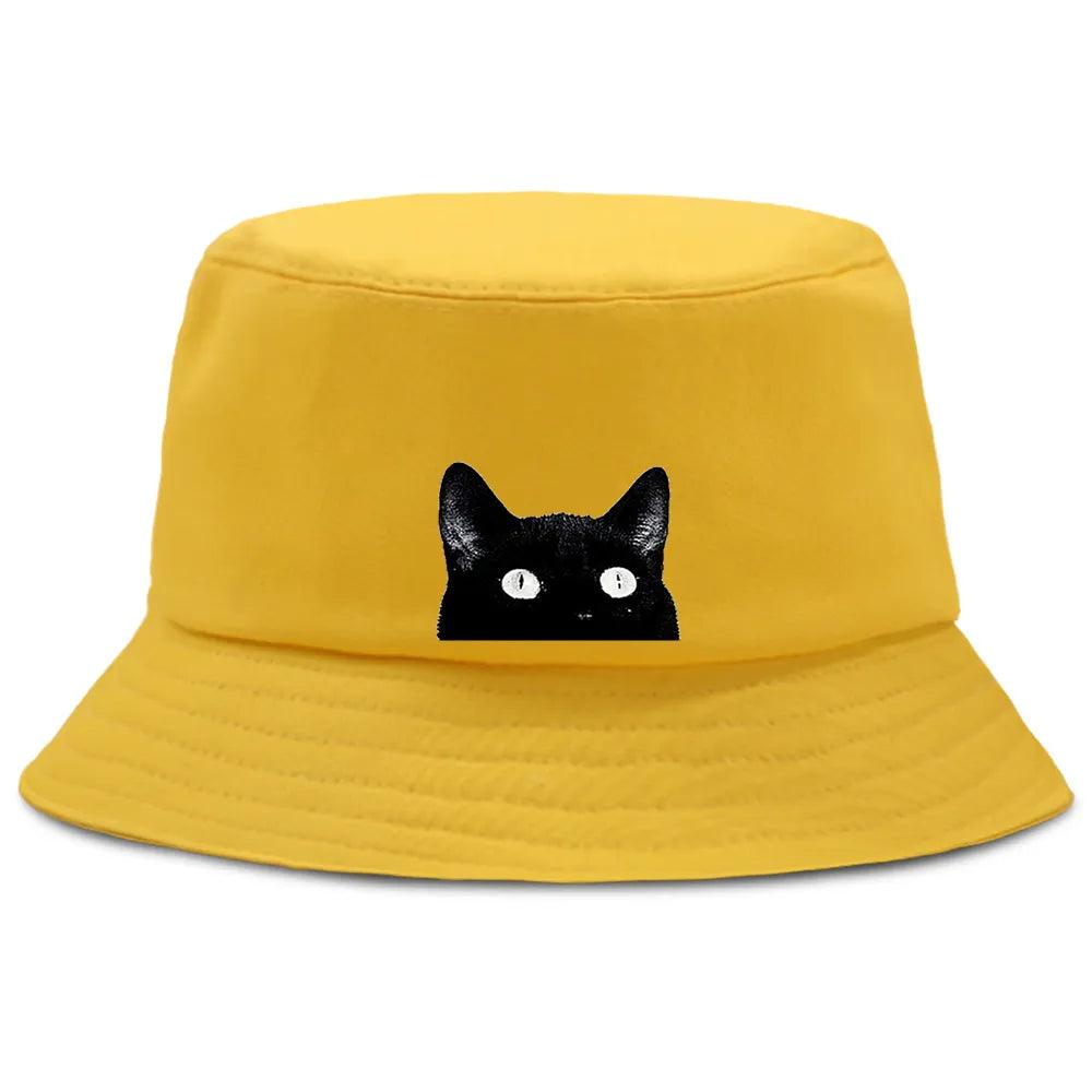Cartoon Black cat Printed Bucket Hat, 4 Colors - Just Cats - Gifts for Cat Lovers