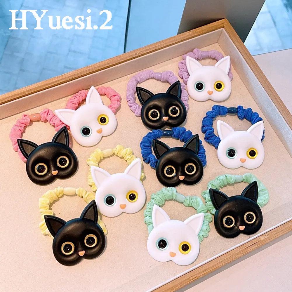 Cartoon Black/White Cat face Scrunchies, 6 Colors, Minimum Order 2 Pcs - Just Cats - Gifts for Cat Lovers