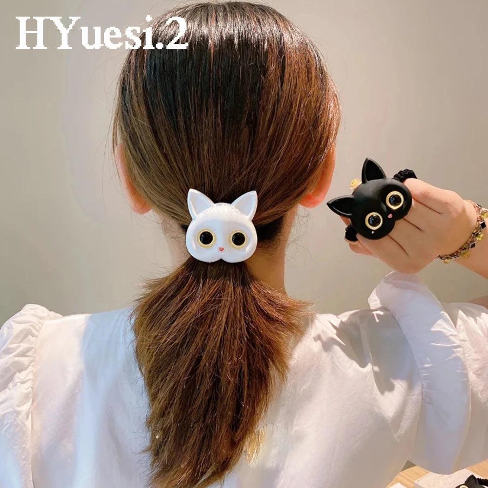 Cartoon Black/White Cat face Scrunchies, 6 Colors, Minimum Order 2 Pcs - Just Cats - Gifts for Cat Lovers