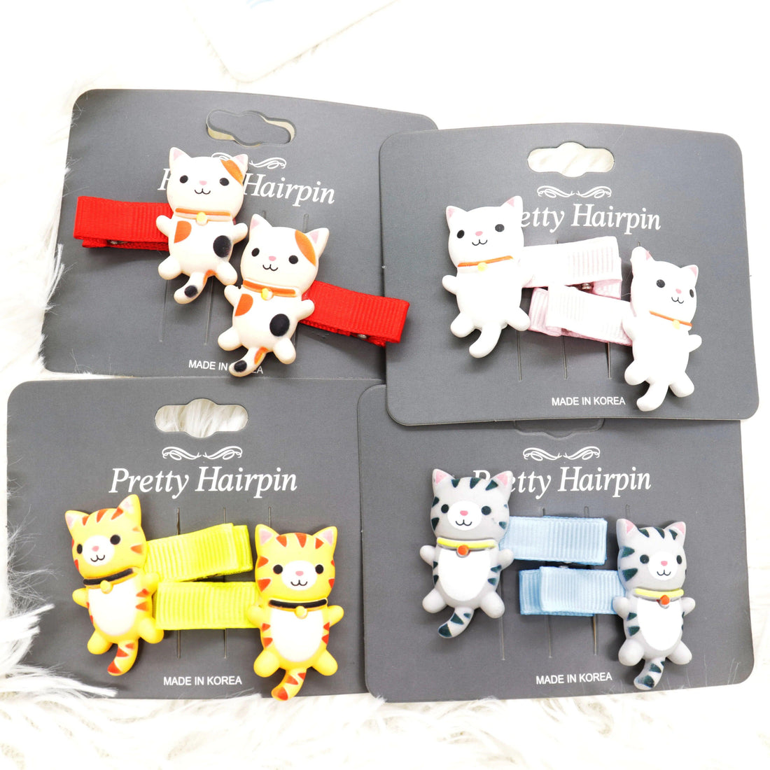 Cartoon Cat Hairpins pair, 4 colors, Minimum order 2 pairs - Just Cats - Gifts for Cat Lovers