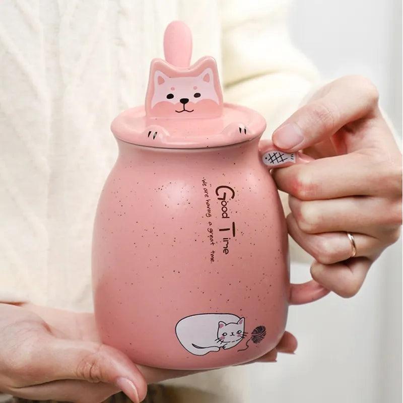 Cartoon Cat Mug With Lid and Spoon - Just Cats - Gifts for Cat Lovers