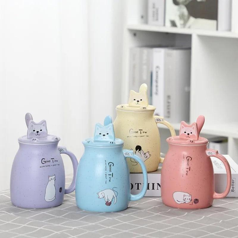 Cartoon Cat Mug With Lid and Spoon - Just Cats - Gifts for Cat Lovers