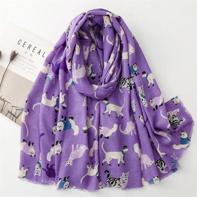 Cartoon Cat Pattern Shawl Scarf, 6 Colors - Just Cats - Gifts for Cat Lovers