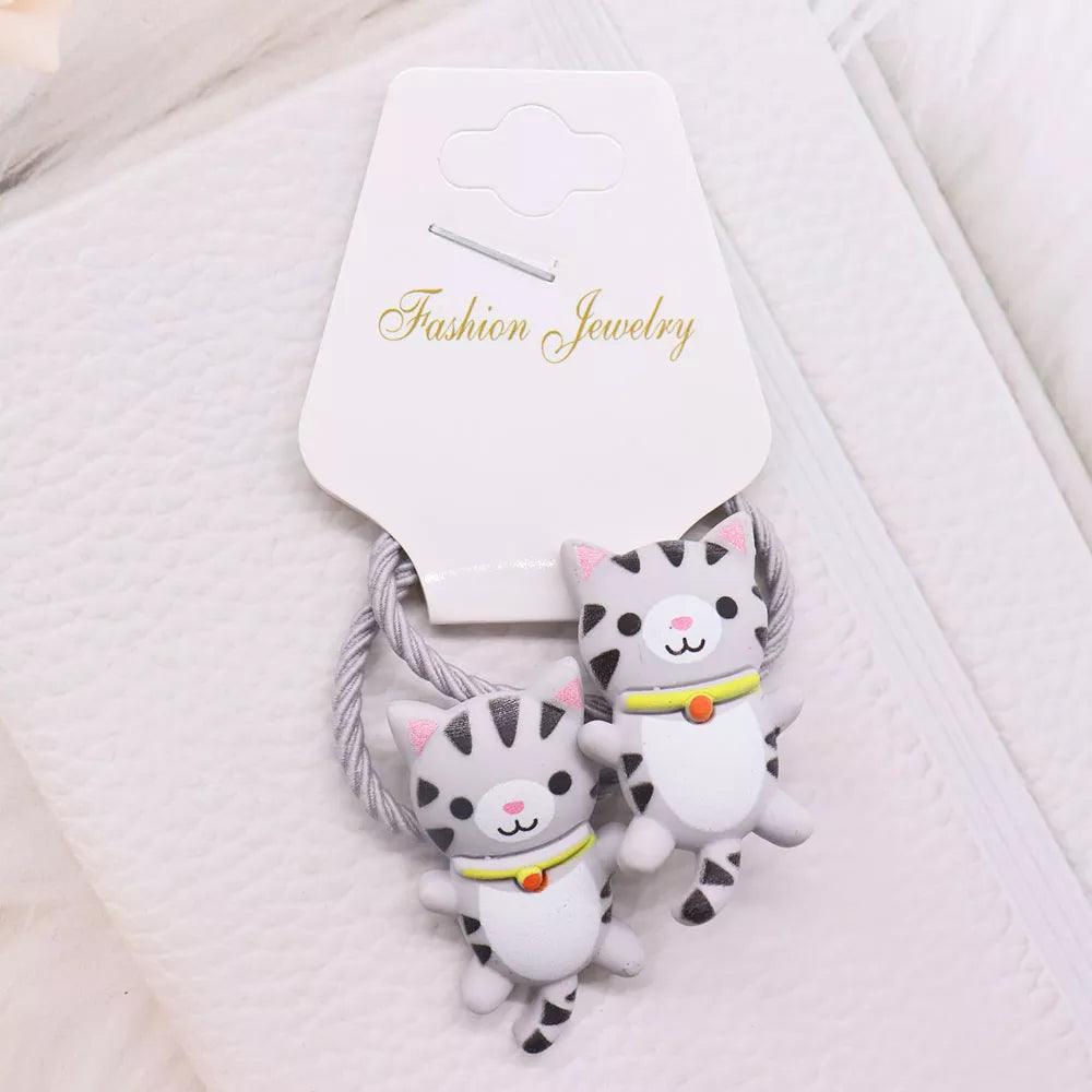 Cartoon Cat Ponytail Band pair, 4 colors, Minimum order 2 pairs of any color - Just Cats - Gifts for Cat Lovers