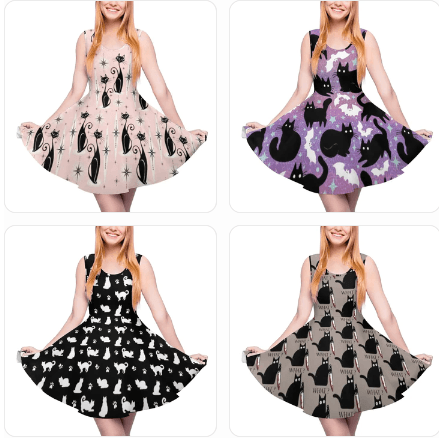 Cartoon Cat Print Dresses, 10 Designs, XS-5XL - Just Cats - Gifts for Cat Lovers