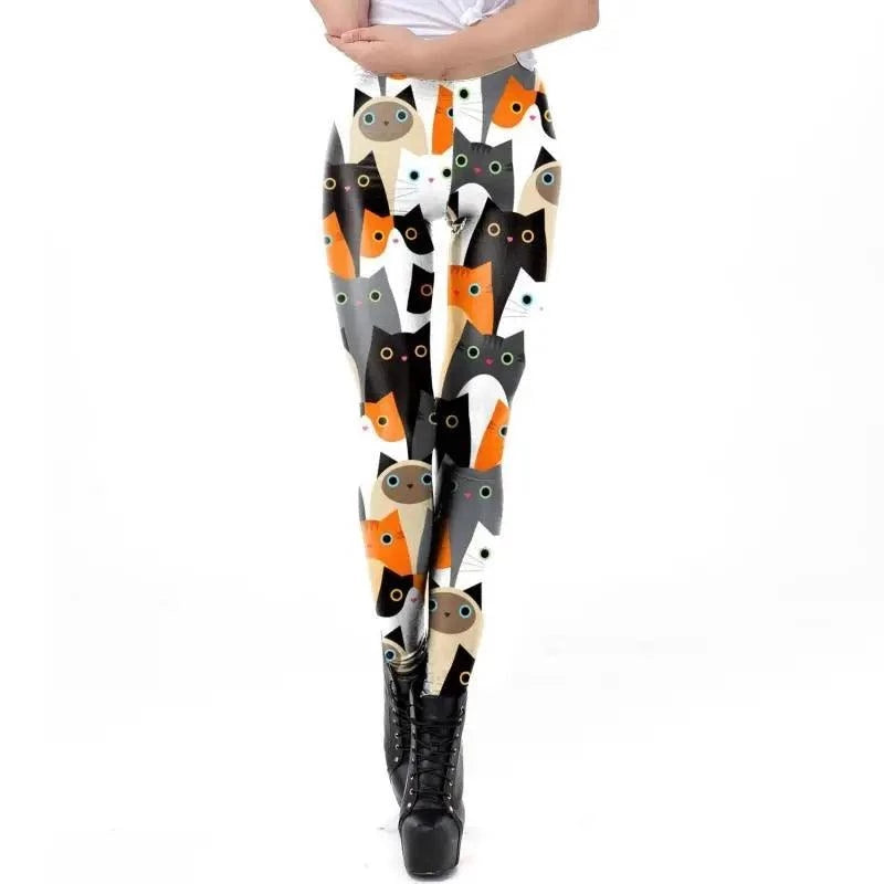 Cartoon Cat Print Leggings, 6 Designs, S-XL - Just Cats - Gifts for Cat Lovers