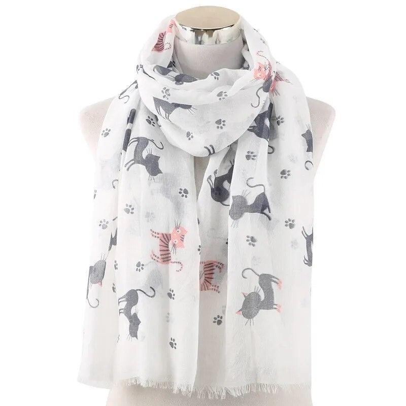 Cat And Paw Prints Shawl Scarf, 4 Colors - Just Cats - Gifts for Cat Lovers