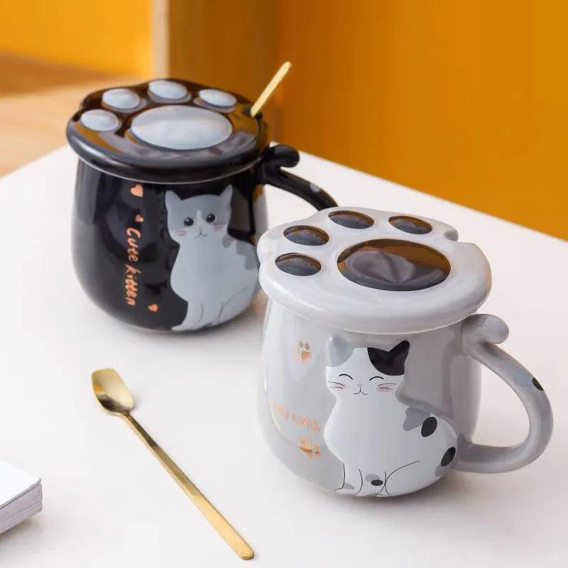 Cat Ceramig Mug with Lid and Spoon - Just Cats - Gifts for Cat Lovers