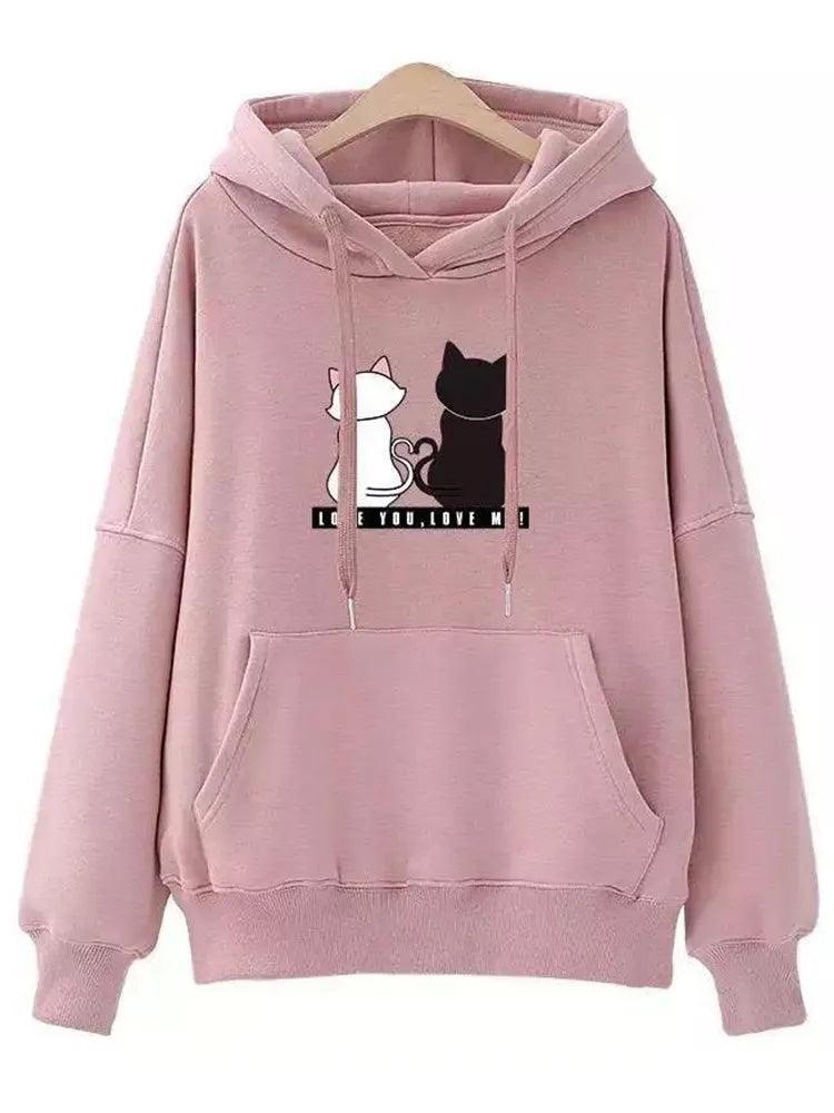 Cat couple Print Hoodie, 10 Colors, M-3XL - Just Cats - Gifts for Cat Lovers