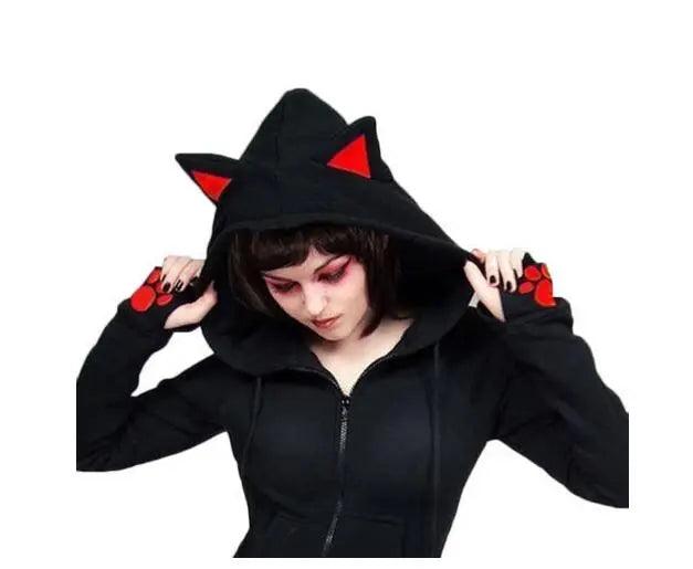 Cat Ears Hoodie, Black &amp; Red, S-XXL - Just Cats - Gifts for Cat Lovers