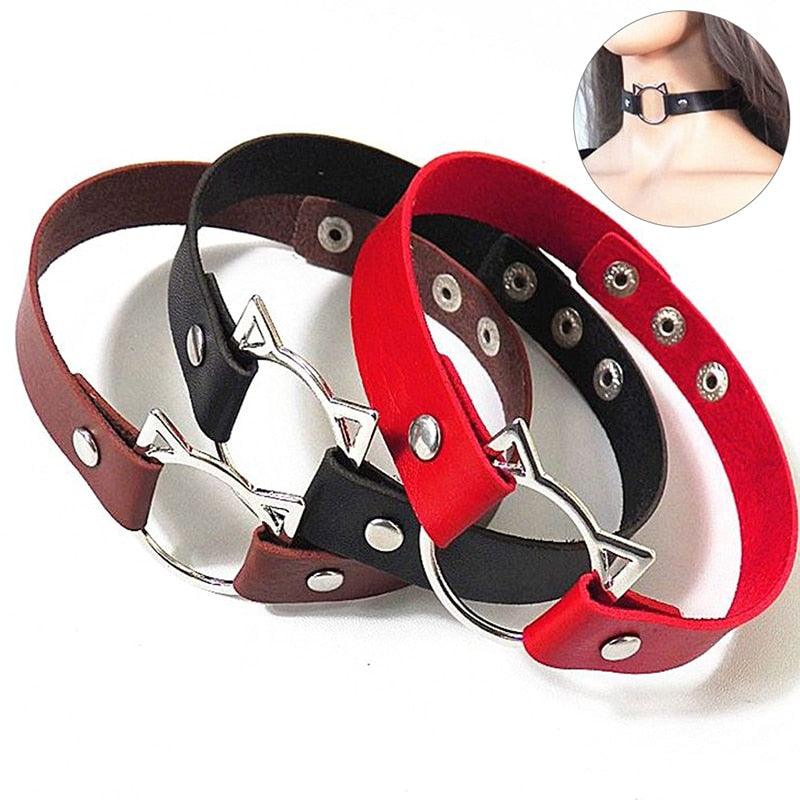 Cat head PU Leather Choker, 9 colors - Just Cats - Gifts for Cat Lovers