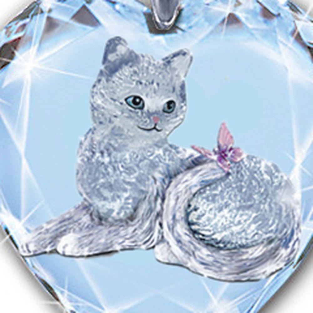 Cat in Heart-Shaped Crystal Pendant Necklace - Just Cats - Gifts for Cat Lovers