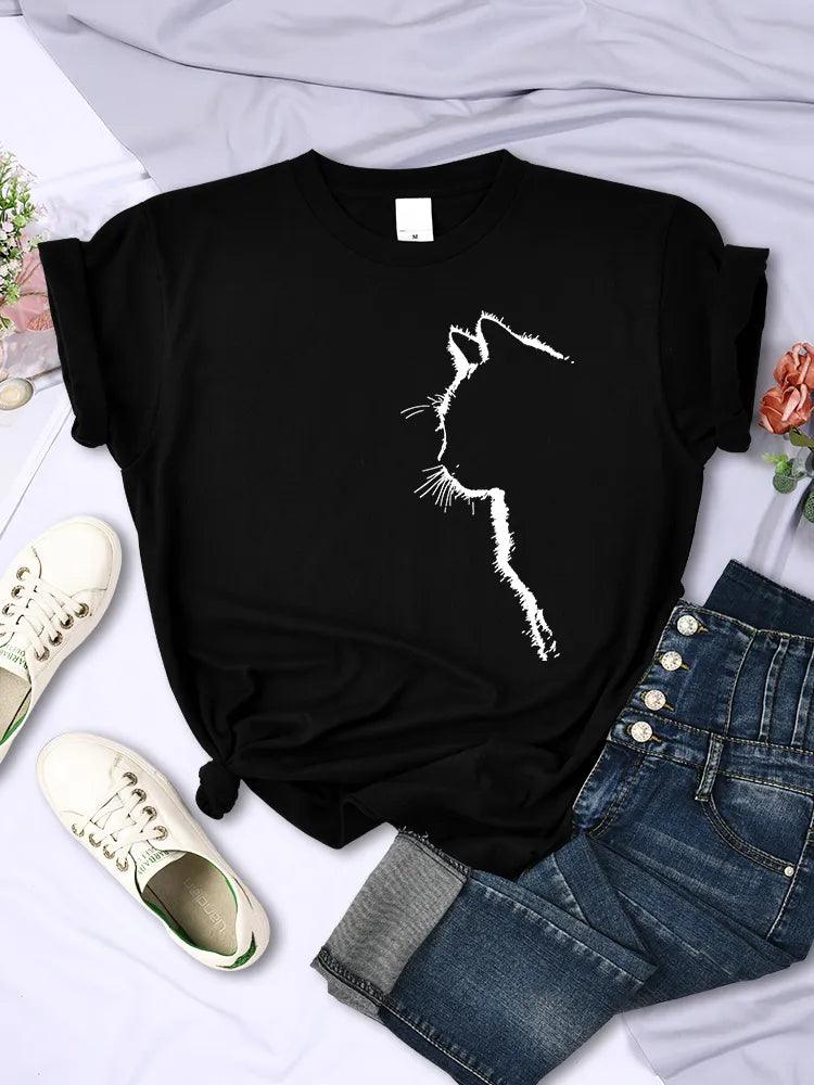 Cat Outline Printed T-shirt, 10 Colors, S-3XL - Just Cats - Gifts for Cat Lovers