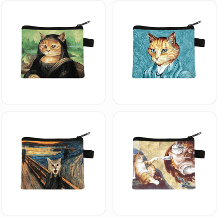 Cat Painting Printed Coin Purses, 17 Designs - Just Cats - Gifts for Cat Lovers