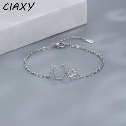 Cat Paw and Head Chain Bracelet, Silver - Just Cats - Gifts for Cat Lovers
