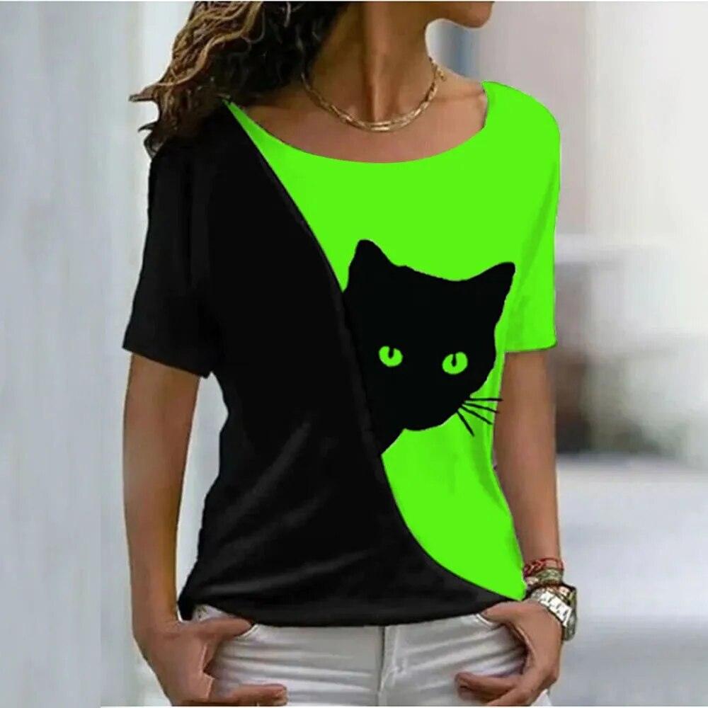 Cat Peeking 2-Colored O Neck T-shirt/Blouse , 11 Colors, S-4XL - Just Cats - Gifts for Cat Lovers