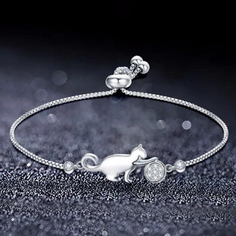 Cat Playing With Zircon Ball Adjustable Bracelet - Just Cats - Gifts for Cat Lovers