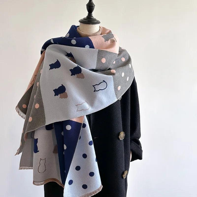 Cat Print Faux Cashmere Winter Shalw Scarf, 20 Desings - Just Cats - Gifts for Cat Lovers